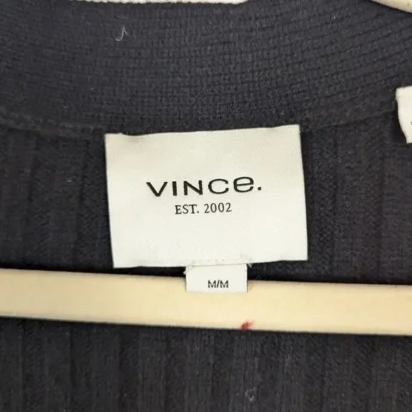 Vince Black Wool Cashmere Ribbed Button Down Long Cardigan Size M